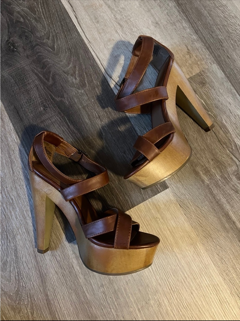 Mossimo Supply Co. Brown Leather Platform Heel Sandals